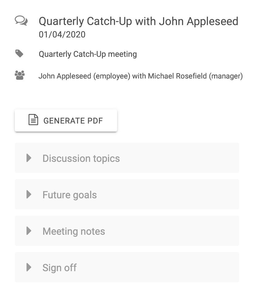 Overview of a 1-to-1 meeting in Sage HR